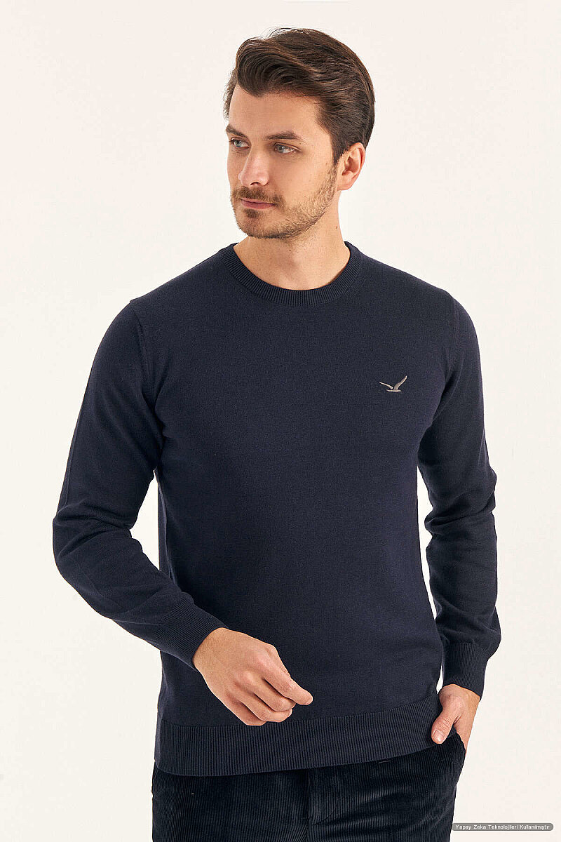 Navy Blue 100% Cotton Crew Neck Sweater