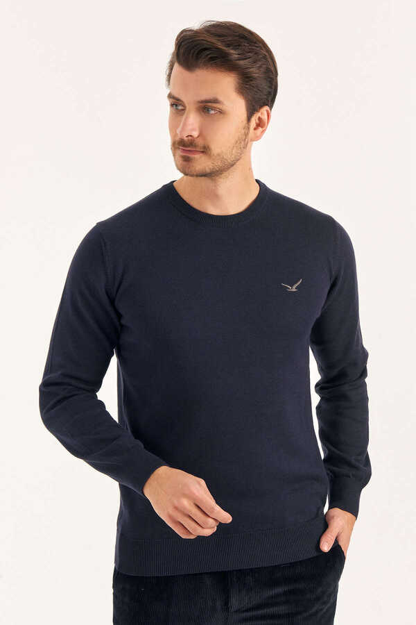 Navy Blue 100% Cotton Crew Neck Sweater