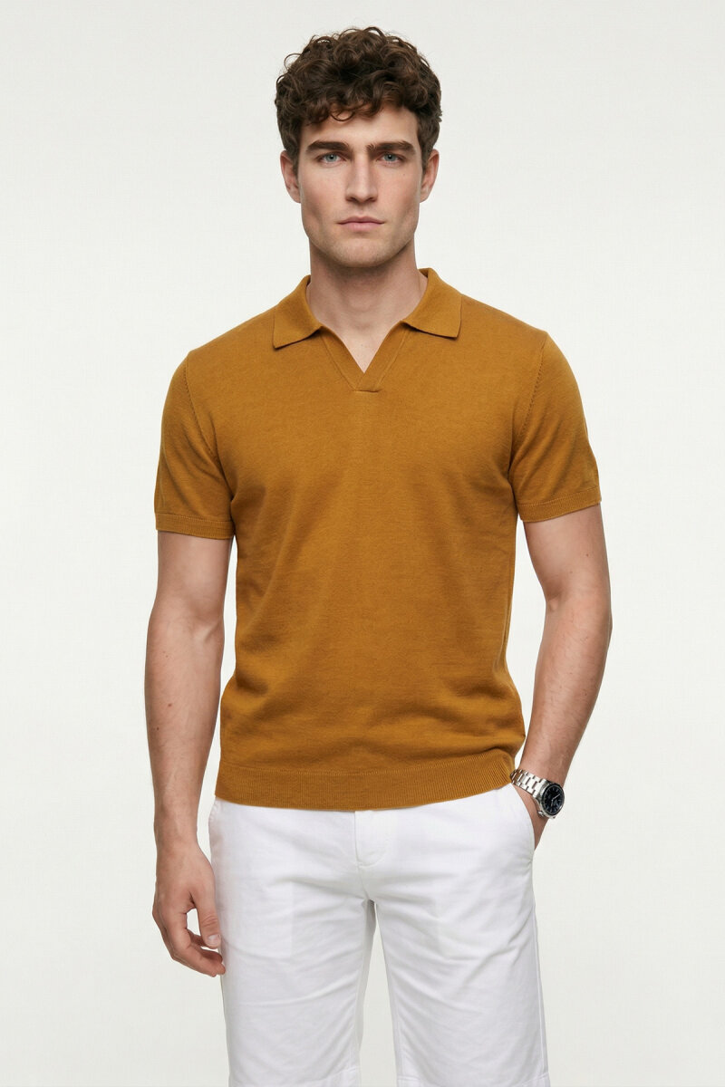 Hardal %100 Pamuk Polo Triko Tişört - 1