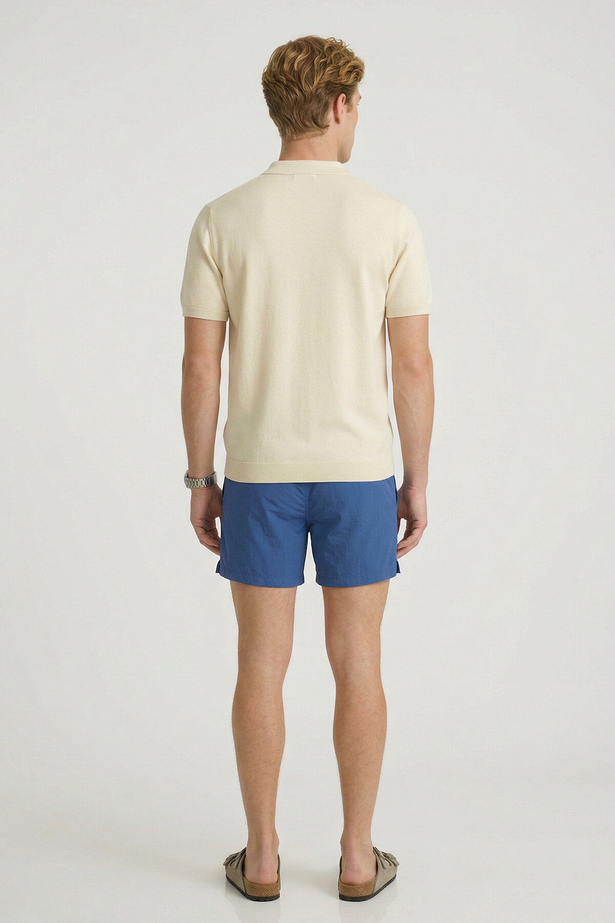 Kırık Beyaz %100 Pamuk Polo Triko Tişört - 6