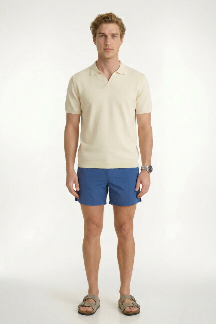 Kırık Beyaz %100 Pamuk Polo Triko Tişört (1)