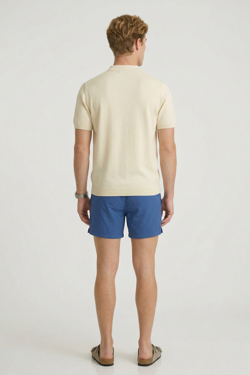 Kırık Beyaz %100 Pamuk Polo Triko Tişört - 5