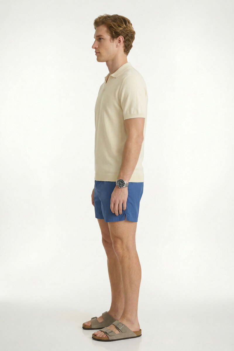 Kırık Beyaz %100 Pamuk Polo Triko Tişört - 3