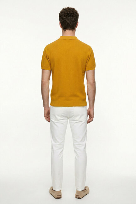 Sarı %100 Pamuk Polo Triko Tişört - 6