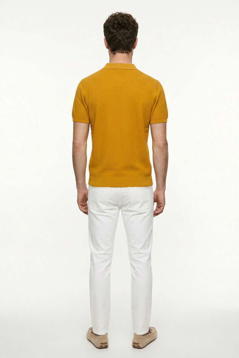 Sarı %100 Pamuk Polo Triko Tişört - 6