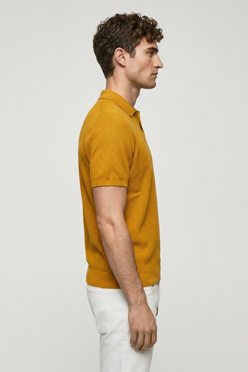 Sarı %100 Pamuk Polo Triko Tişört - 3