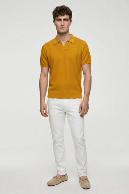 Sarı %100 Pamuk Polo Triko Tişört (1)