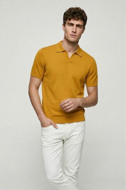 Sarı %100 Pamuk Polo Triko Tişört