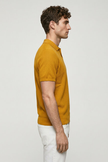Sarı %100 Pamuk Polo Triko Tişört - 3