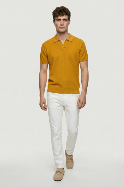 Sarı %100 Pamuk Polo Triko Tişört - 4