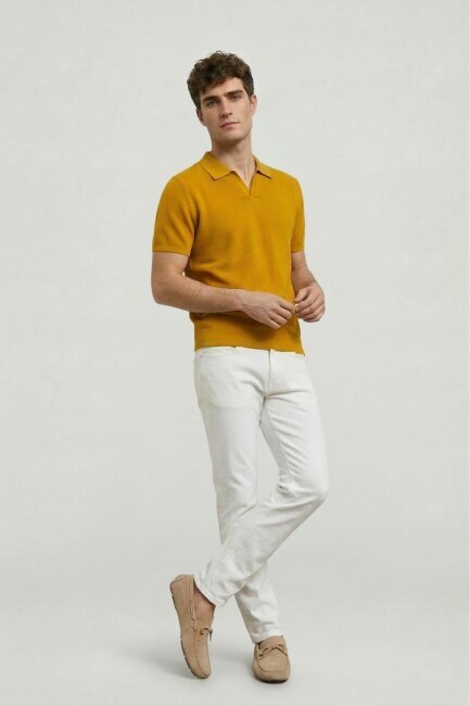 Sarı %100 Pamuk Polo Triko Tişört - 5