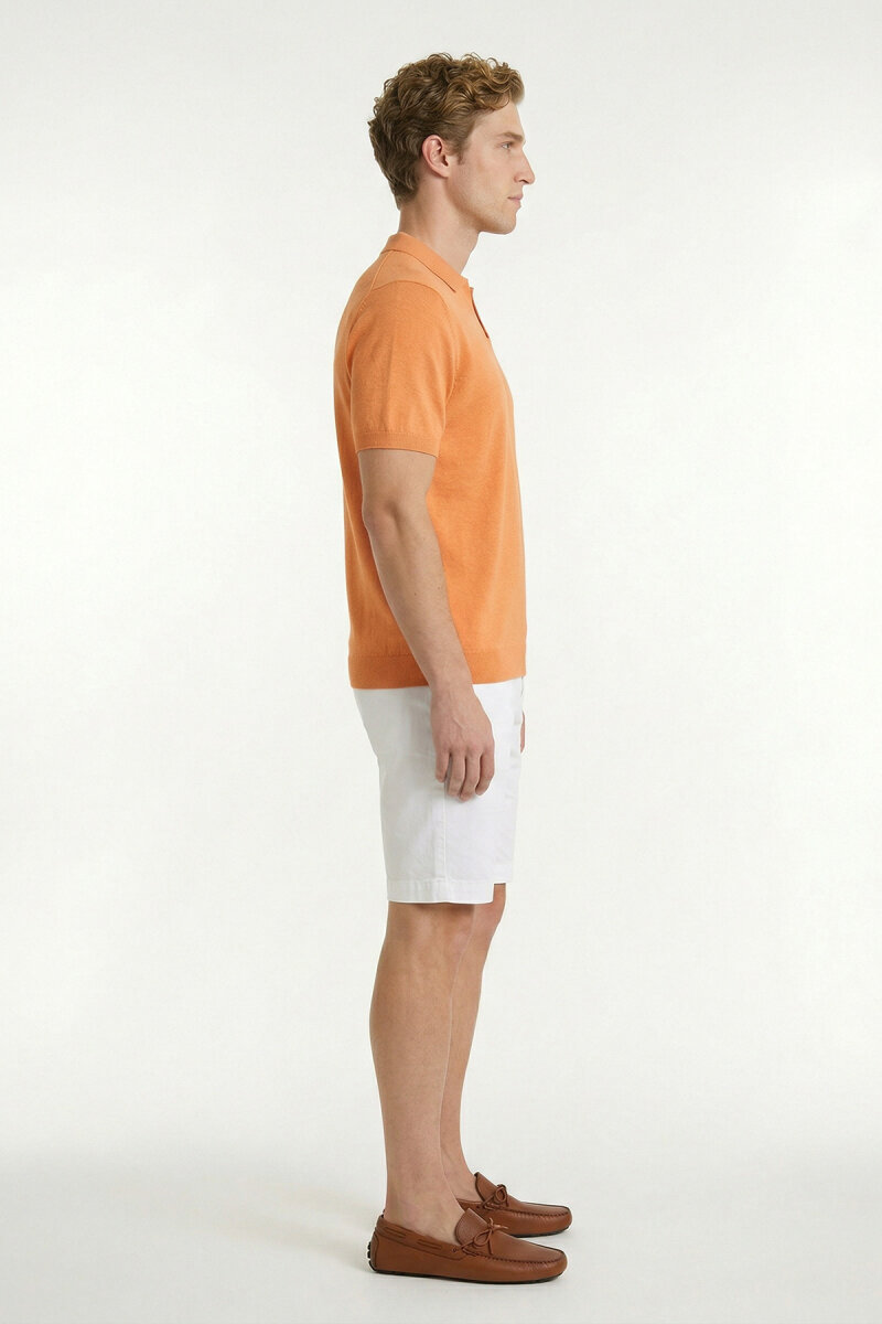 Turuncu %100 Pamuk Polo Triko Tişört - 4
