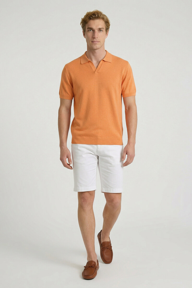 Turuncu %100 Pamuk Polo Triko Tişört - 2