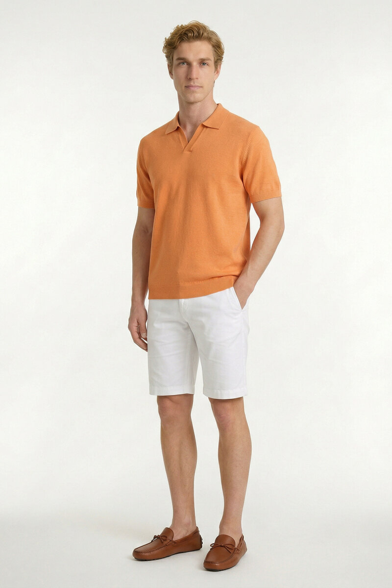 Turuncu %100 Pamuk Polo Triko Tişört - 5