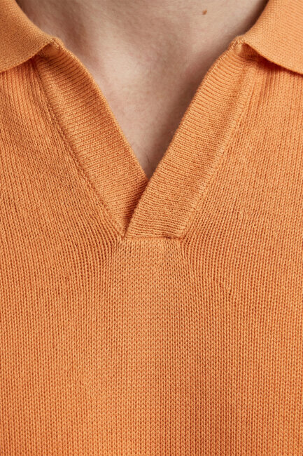 Turuncu %100 Pamuk Polo Triko Tişört - 3