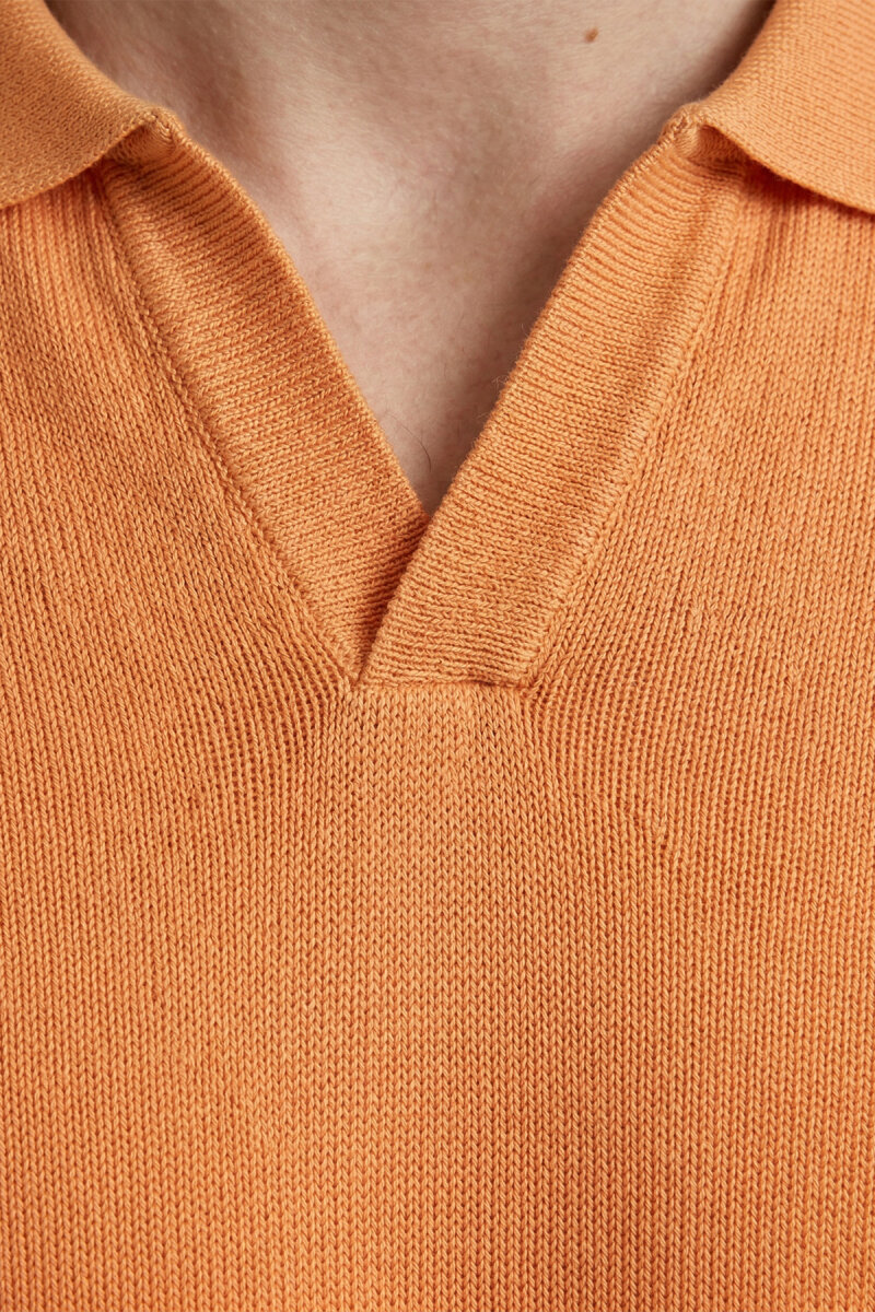 Turuncu %100 Pamuk Polo Triko Tişört - 3