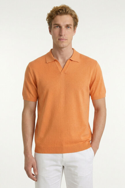 Turuncu %100 Pamuk Polo Triko Tişört