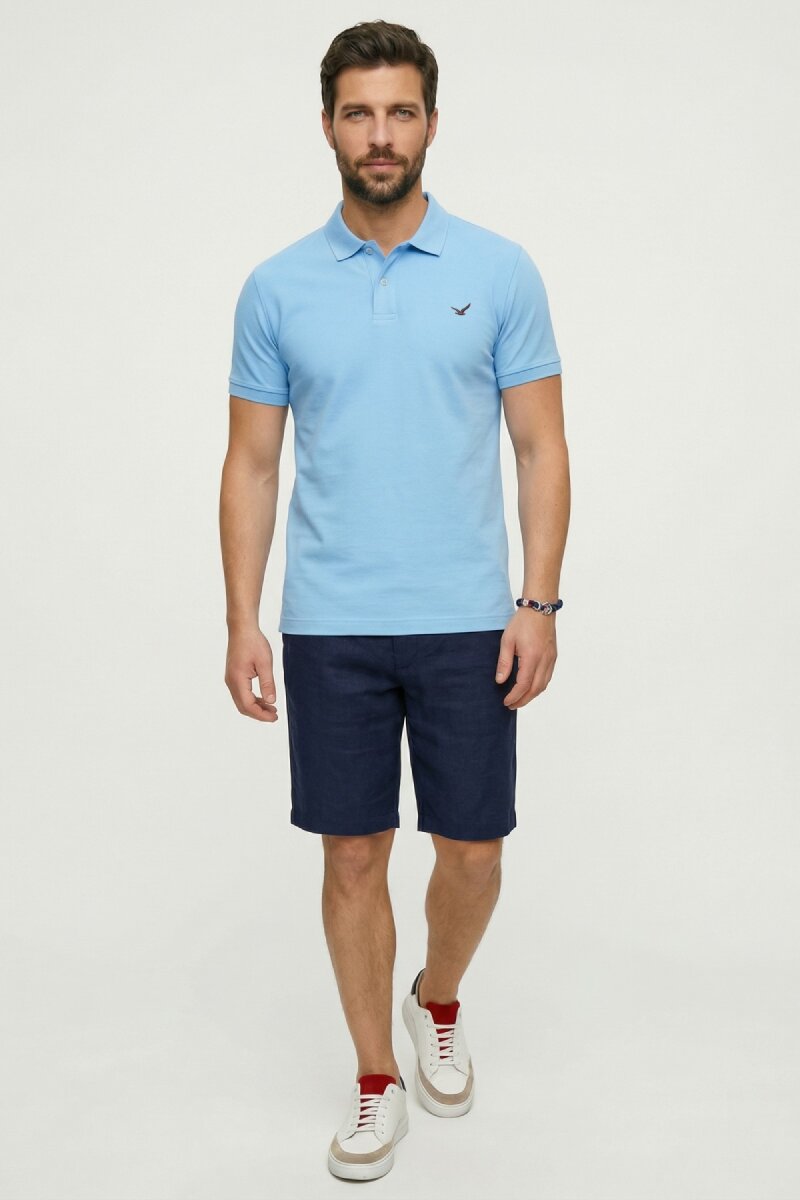 Blue 100% Cotton Polo T-shirt - 5