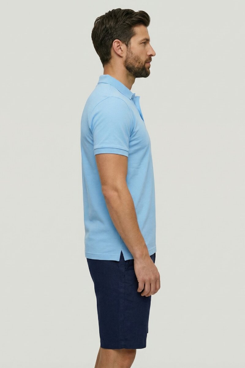 Blue 100% Cotton Polo T-shirt - 4