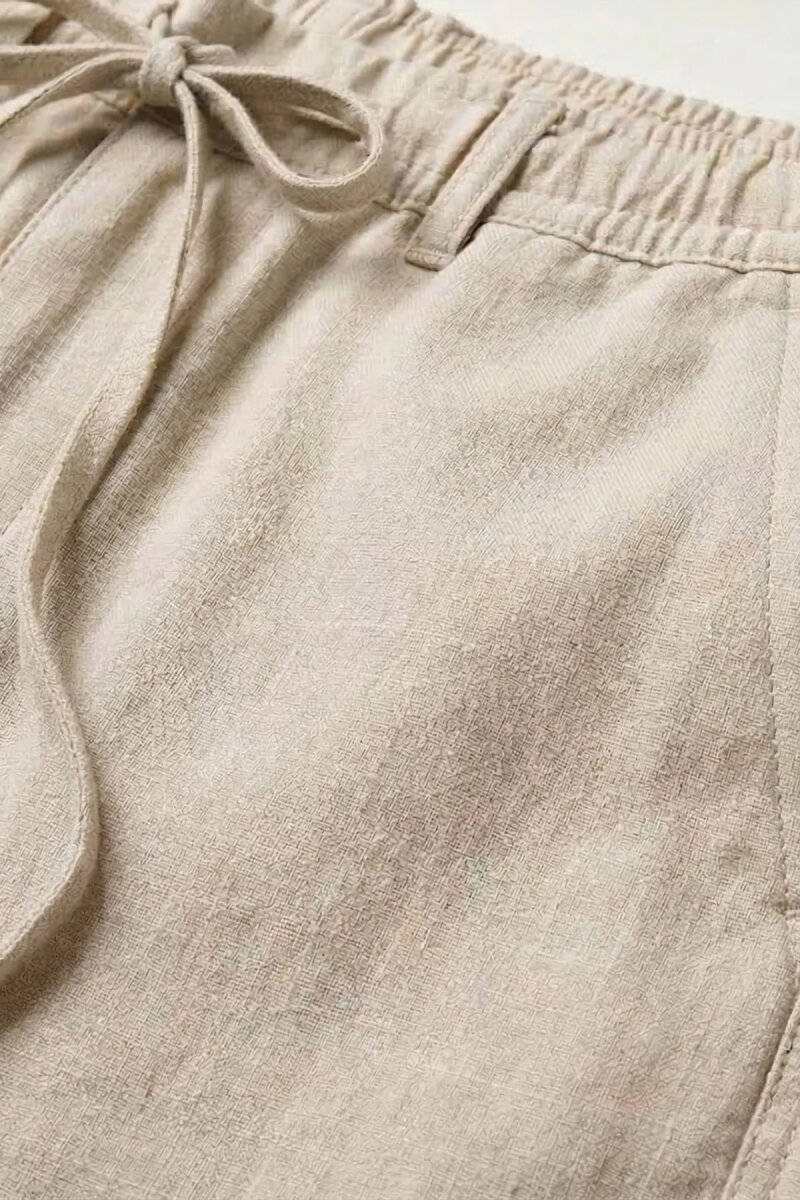 Bej %100 Keten Bermuda Şort - 3