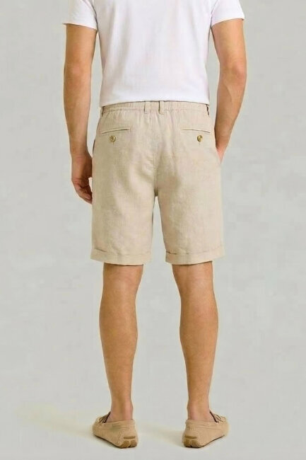 Bej %100 Keten Bermuda Şort - 5