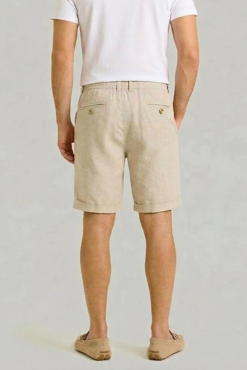 Bej %100 Keten Bermuda Şort - 5