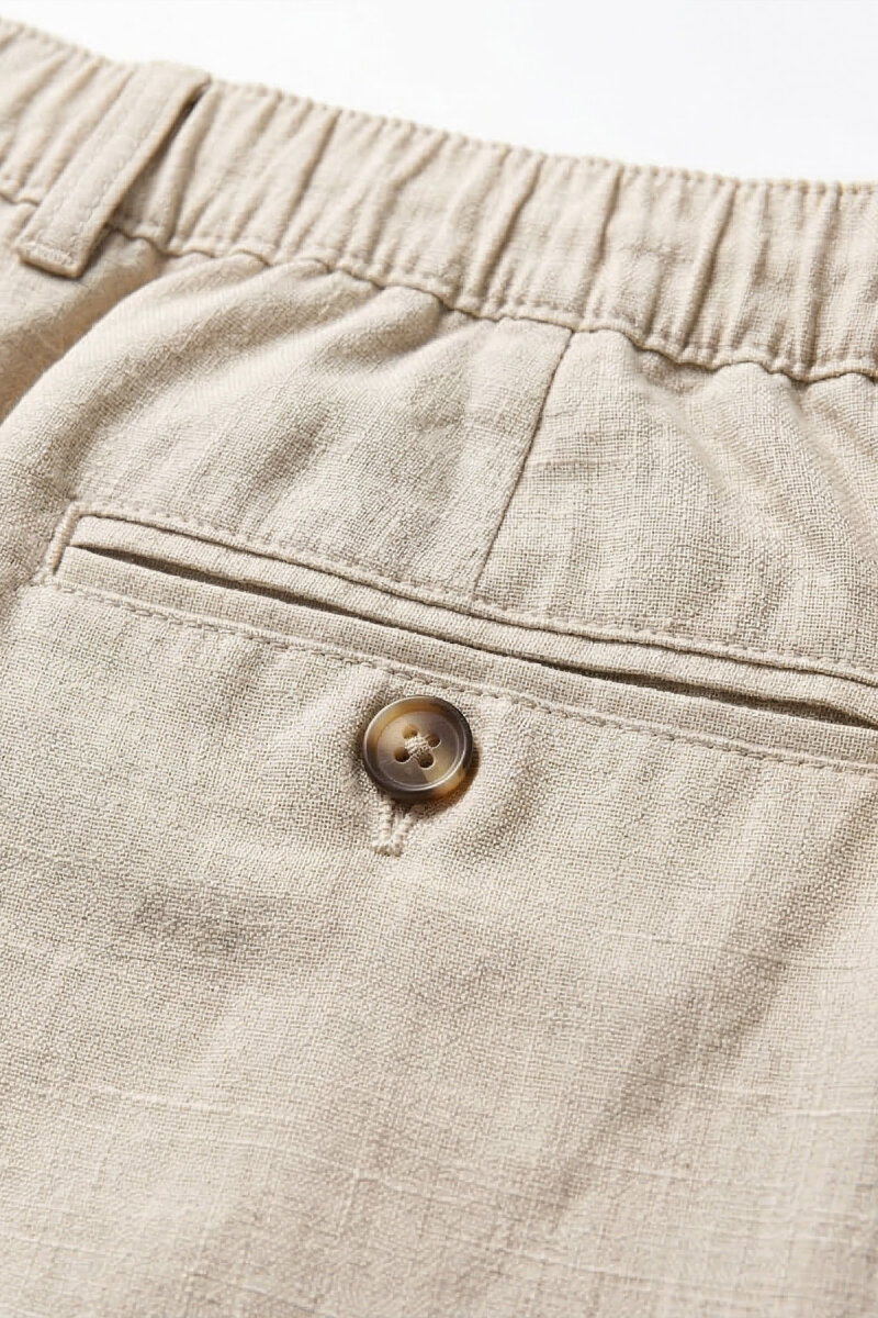 Bej %100 Keten Bermuda Şort - 4