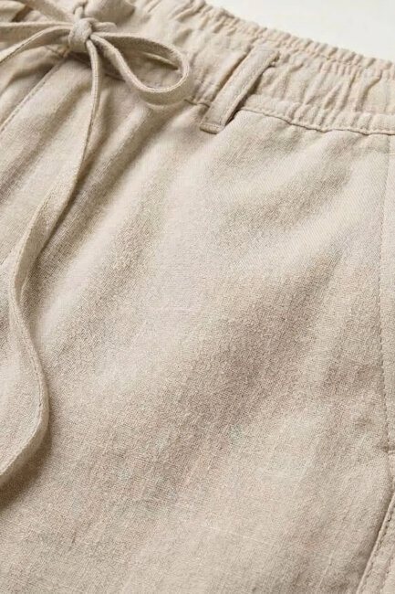 Bej Keten Bermuda Şort - 3