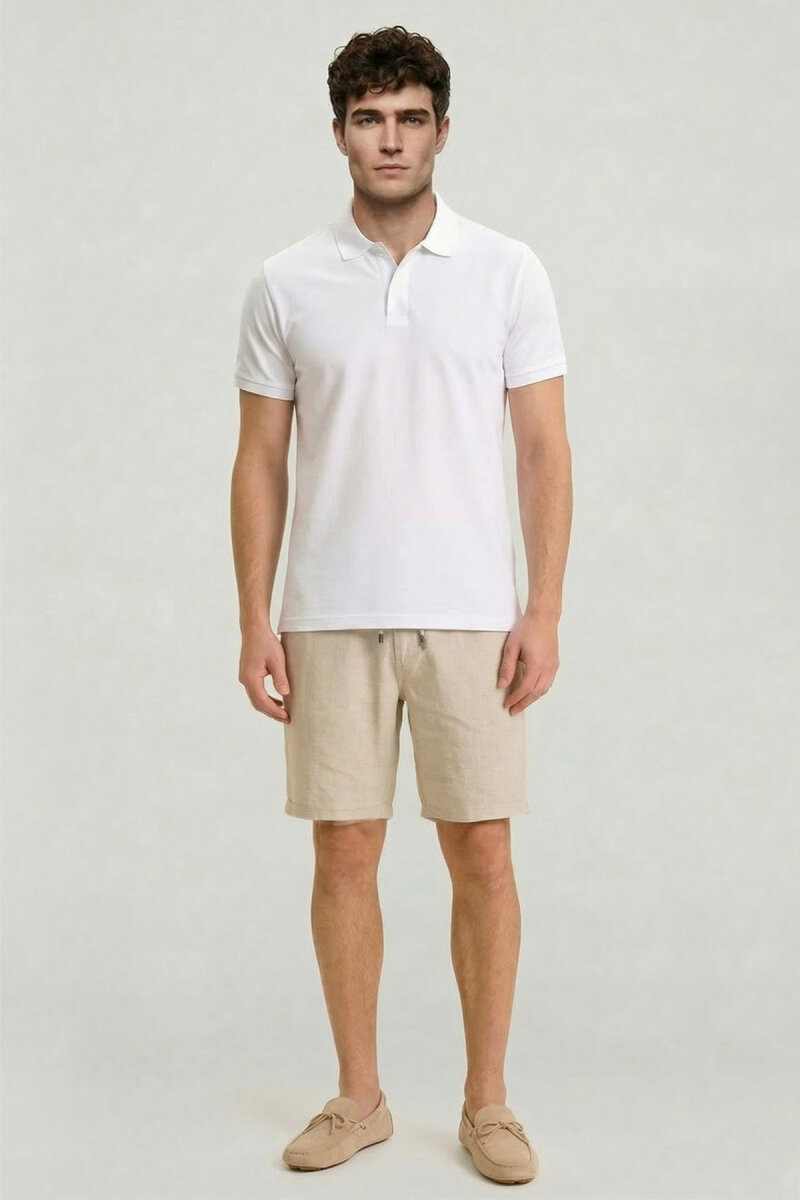 Bej Keten Bermuda Şort (1)