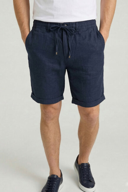 Lacivert %100 Keten Bermuda Şort 