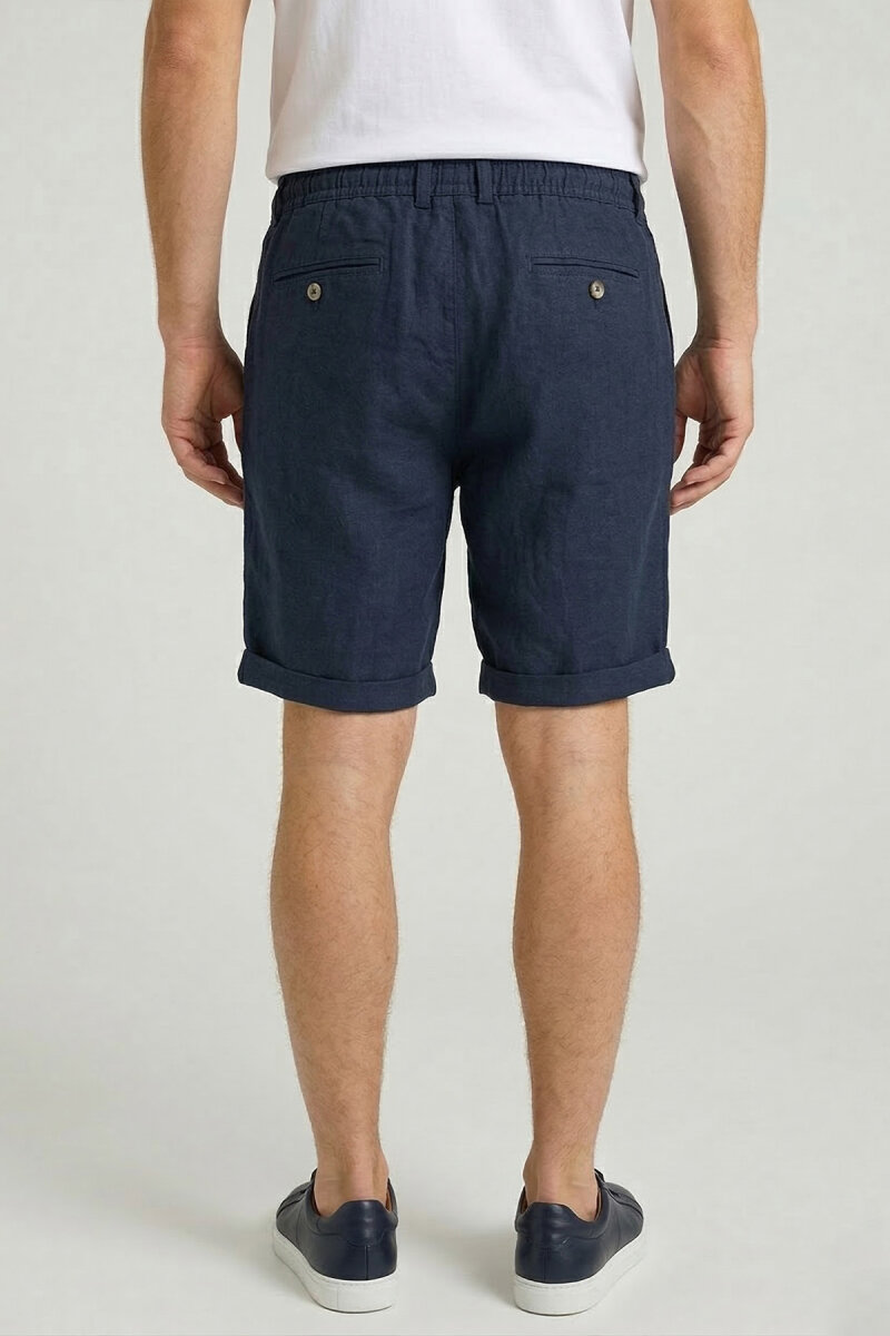 Lacivert %100 Keten Bermuda Şort - 5