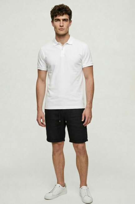 Siyah %100 Keten Bermuda Şort - 2