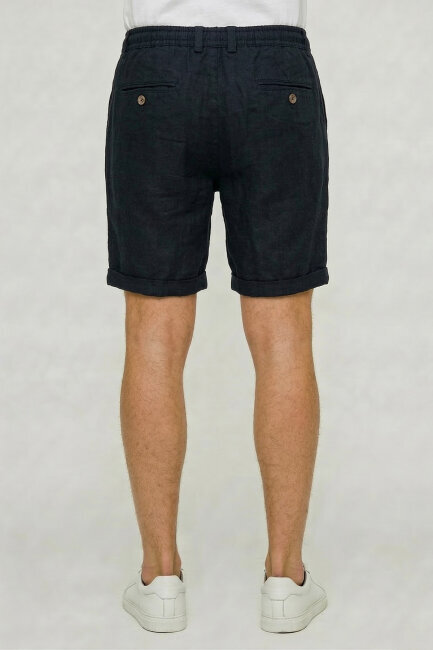 Siyah %100 Keten Bermuda Şort - 6