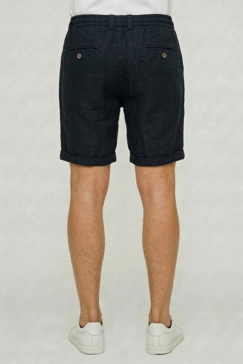 Siyah %100 Keten Bermuda Şort - 6