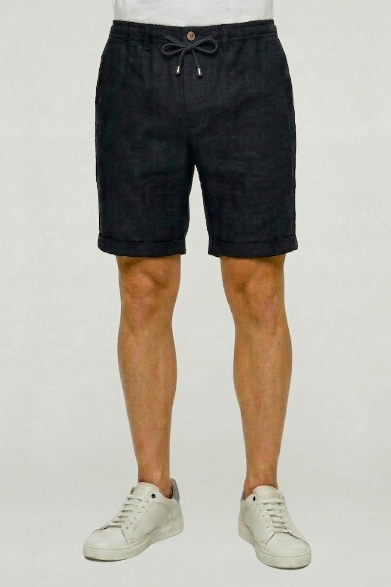 Siyah Keten Bermuda Şort