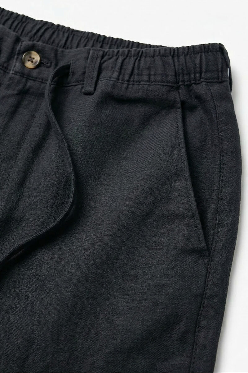 Siyah Keten Bermuda Şort - 3