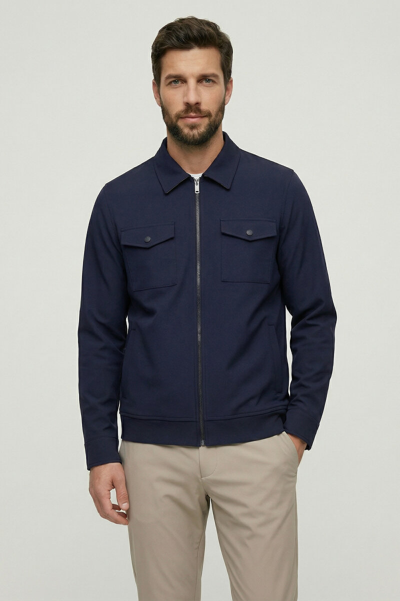 Navy Blue Zip-Up Jacket