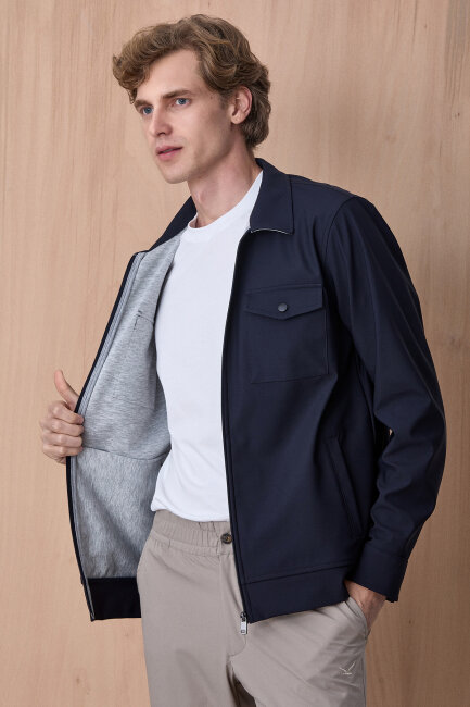 Lacivert Fermuarlı Mont - 4