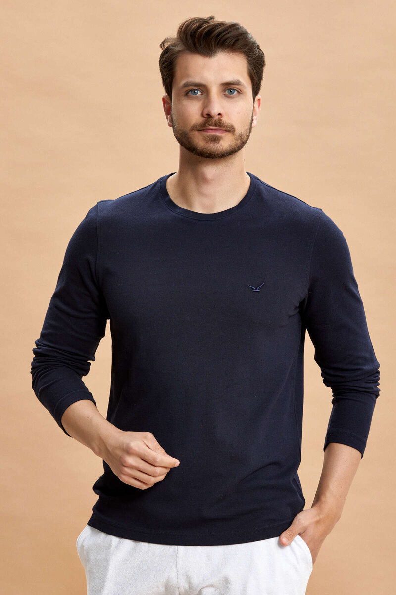 Lacivert Pamuklu Sweatshirt