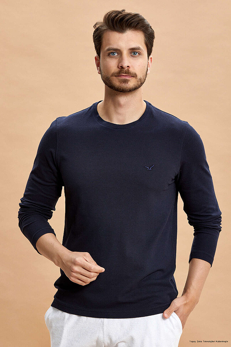 Lacivert Pamuklu Sweatshirt