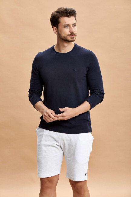 Lacivert Pamuklu Sweatshirt - 5