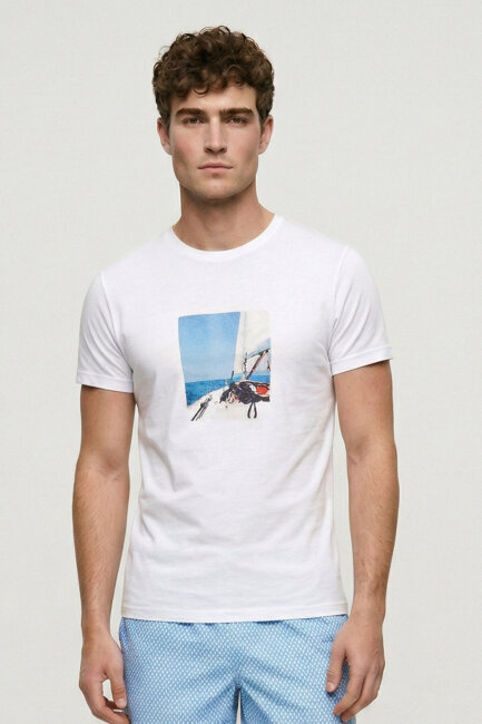 White 100% Cotton Printed T-shirt - 1