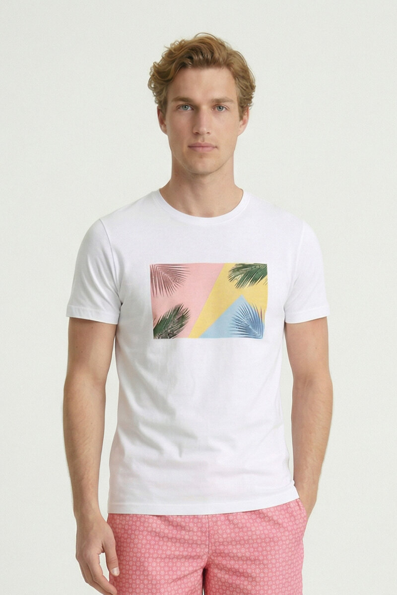 White 100% Cotton Printed T-shirt - 1