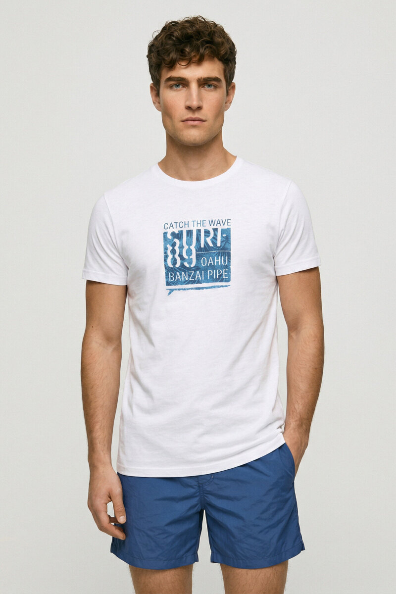White 100% Cotton Printed T-shirt - 1