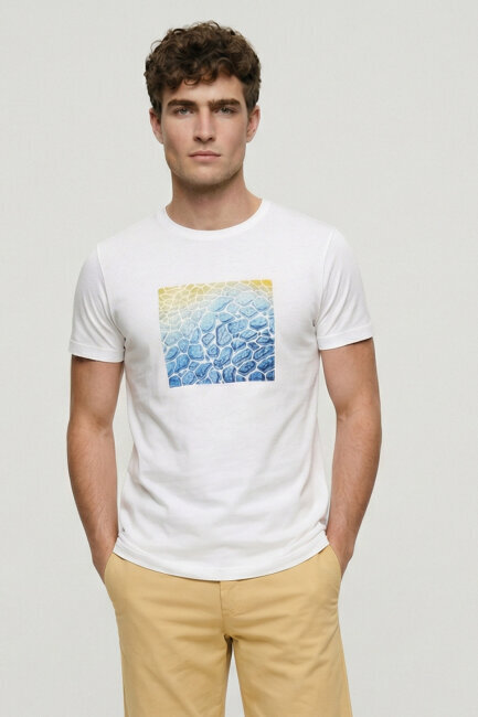 White 100% Cotton Printed T-shirt - 1