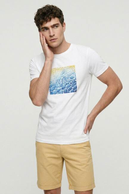 White 100% Cotton Printed T-shirt - 5