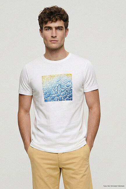 White 100% Cotton Printed T-shirt - 1