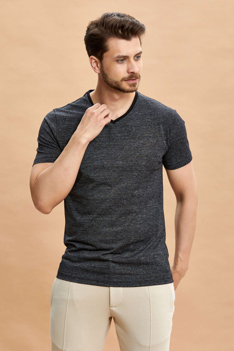 Black 100% Cotton V-Neck T-shirt - 4