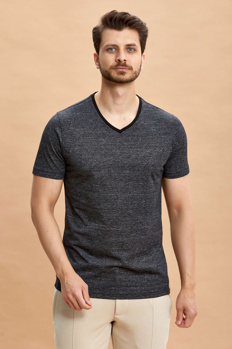 Black 100% Cotton V-Neck T-shirt - 7