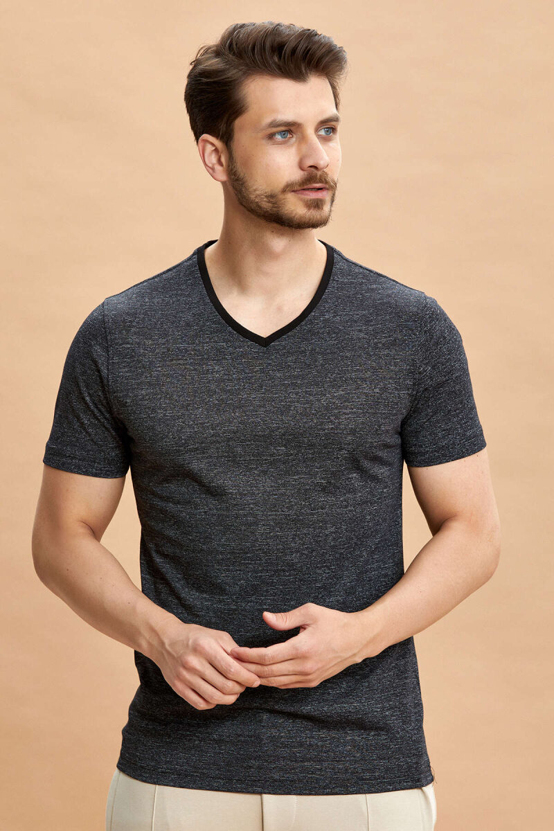 Black 100% Cotton V-Neck T-shirt - 8